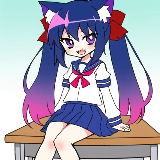 Girl, Cat Girl, Cat Ears, Gradient Hair, Blue Hair, Pink Hai...