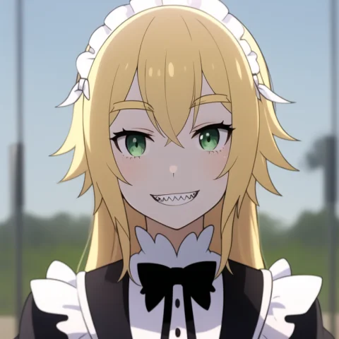 Lorafredericav50.6, Frederica, 1girl, Solo, Smile, Grin, Sha... — Stable Diffusion AI Prompt: , Frederica, 1girl, solo, smile, grin, sharp_teeth