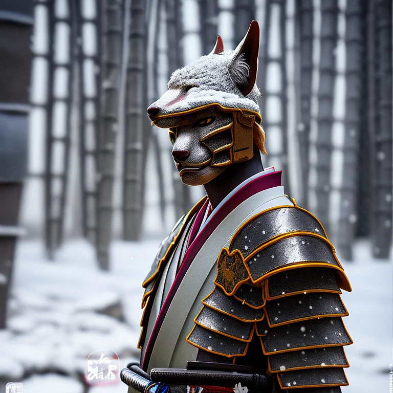 Furry, Foxboy, Japanesearmor, Katana, 1boy, Bambooforest, Sn...