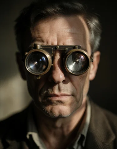Cinematic Film Still 15. Mechanical Vision Portrait, Close-u... — Stable Diffusion AI Prompt: cinematic film still 15. mechanical vision portrait, close-up of a 47-year-old m...