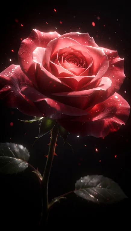 A Single Red Rose With A Luminous Core Glowing Intensely Fro...