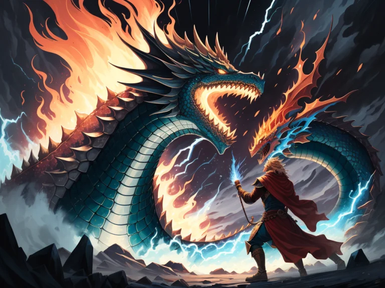 The God Of Thunder Faces The Mighty Jrmungandr In Battle. Jr...