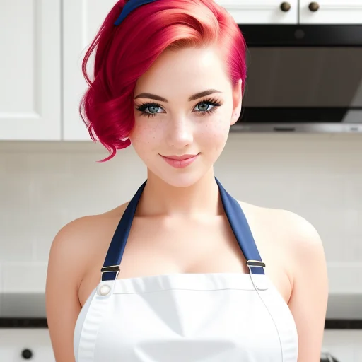 A Closeup Portrait Of A Playful Maid, Undercut Hair, Apron,...