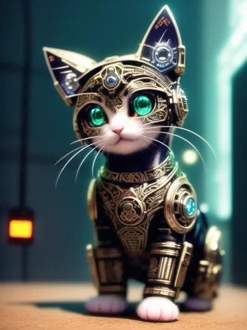 Comic Style Rendering, Comic Style Lighting, A Cute Kitten M... — Stable Diffusion AI Prompt: comic style rendering, comic style lighting, a cute kitten made out of metal, cy...