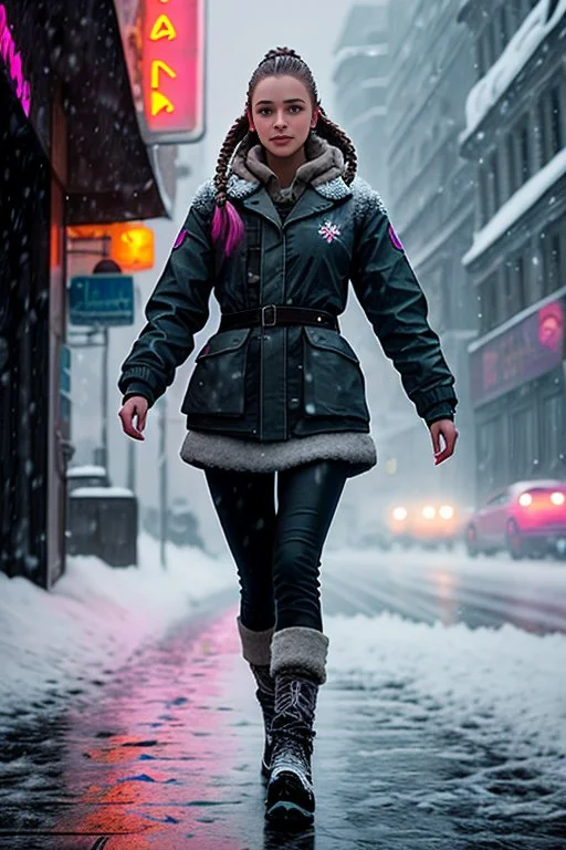 A Young Slavic Woman, Run, Street, Grin, Big Braids, Hdr1.3,...