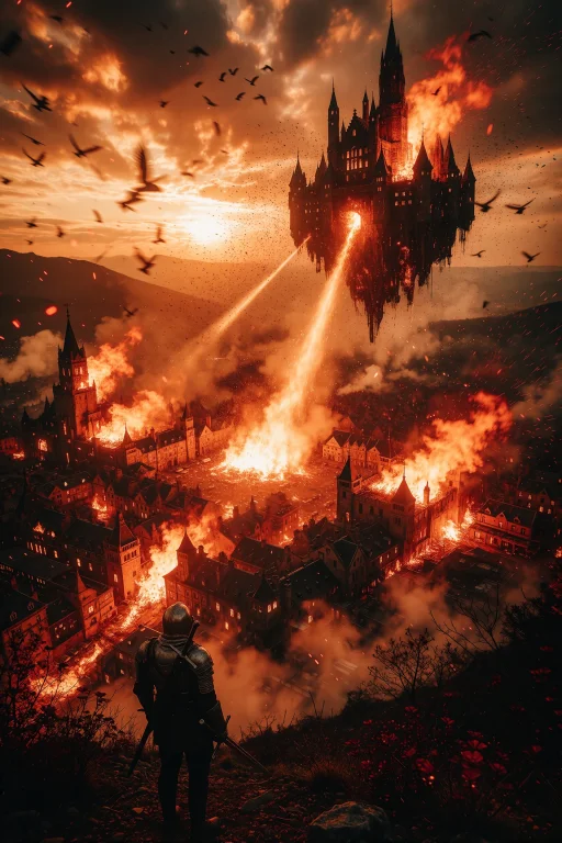 A Dramatic And Apocalyptic Scene. The Layout Is A Wide Lands...