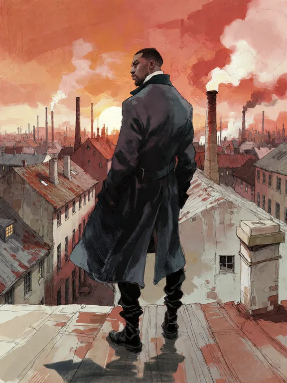 Bradhamel Art Style. A Black Man In A Long Dark Coat Stands...