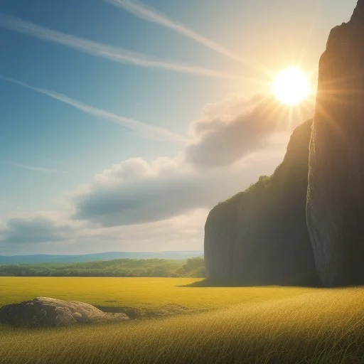 Sun, Field, Sky, Cloud, Morning, Rock, Cliff,