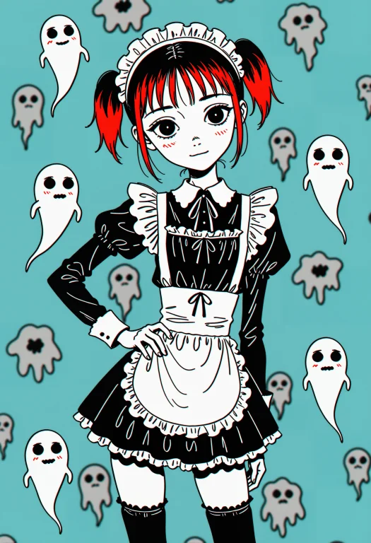 1girl, Skinny, Short Twintails, Two-tone Hair, Red Hair, Red...