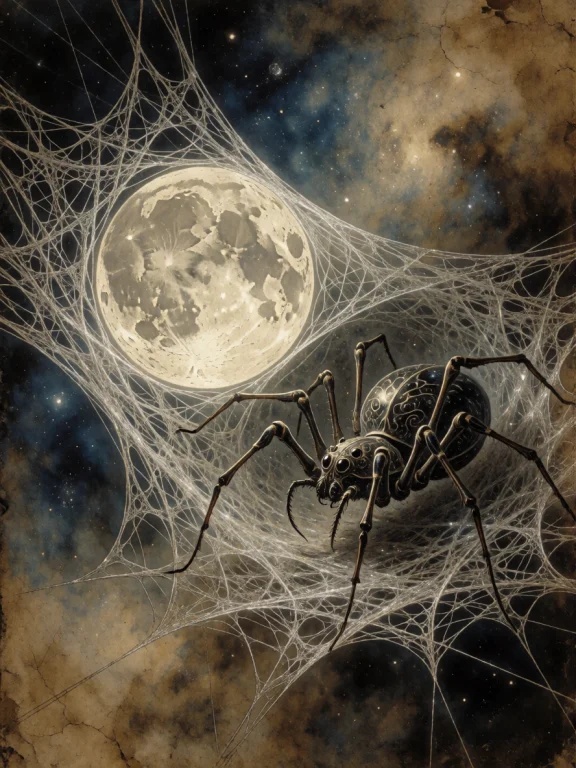 A Dreamlike, Aged Lithograph Capturing A Cosmic Tableau Wher...