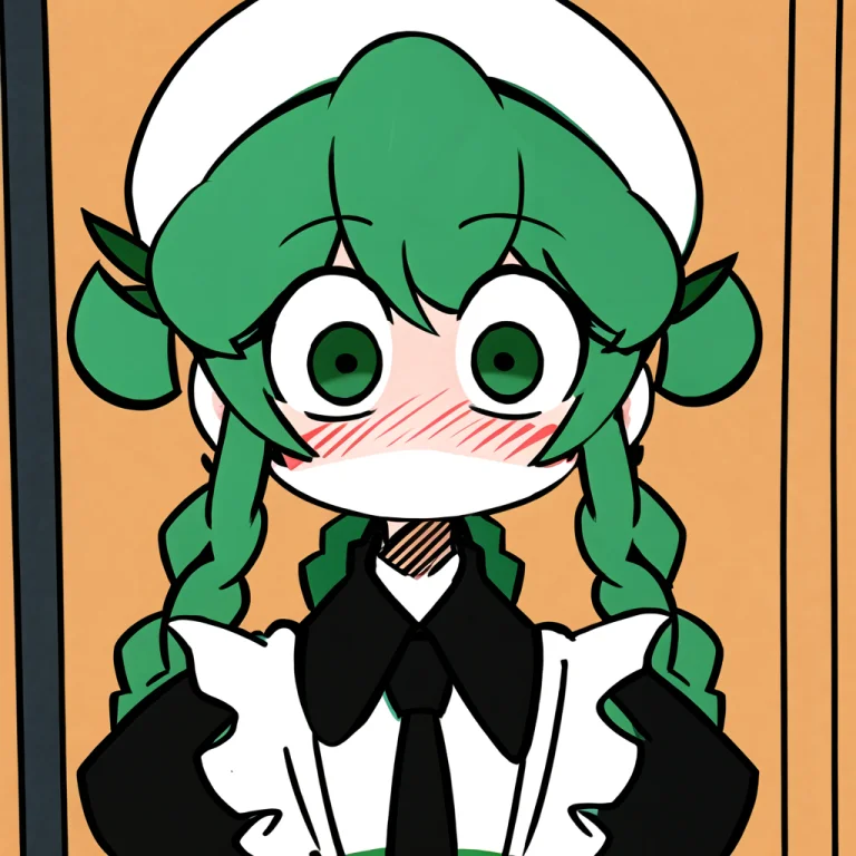 1girl, Mint Green Hair1.2, Twinbraids, White Beret, Flower N...