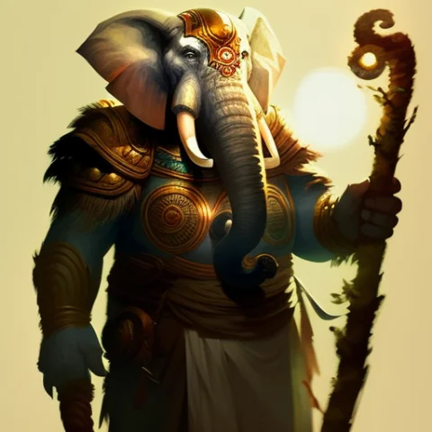Portrait Of An Loxodonperson Druid, Medieval, Volumetric Lig... — Stable Diffusion AI Prompt: Portrait of an Loxodon_Person Druid, Medieval, Volumetric lighting, concept art,...