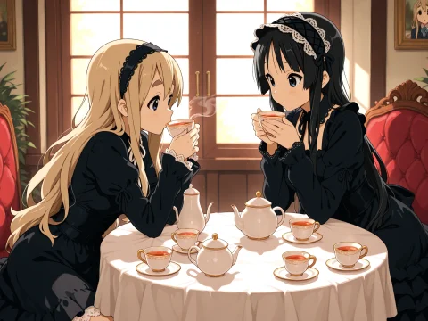 Masterpiece, Best Quality, 2girls, Tea Party, Tea Cups, Drin... — Stable Diffusion AI Prompt: masterpiece, best quality, 2girls, tea party, tea cups, drinking tea, teapot, k-...