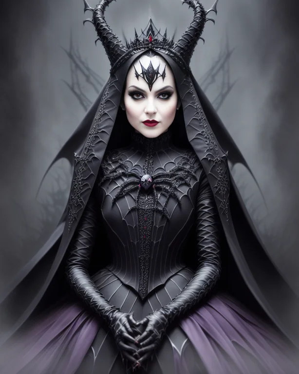Full Body Potrait Of Angelina Jolly As Dark Evil Spider Quee...
