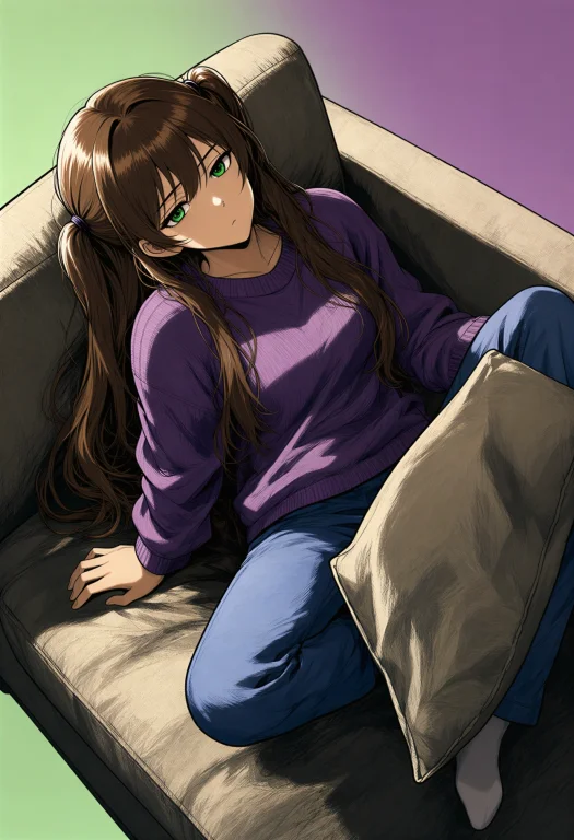 Birds-eye View Of A Solo Anime-styled Young Woman With Long...