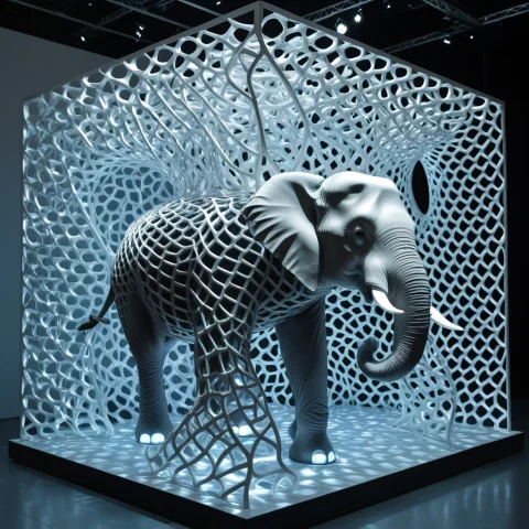 Dynamic Lighting, An Animal, Elephant, Elephant Shaped1.5, G... — SDXL AI Prompt: Dynamic Lighting, an animal, ((elephant, elephant shaped:1.5)), gyroid, lattice...