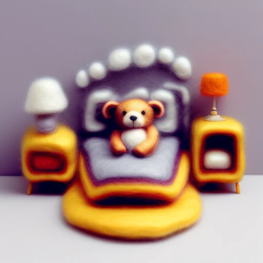 Miniwool Style Of A A Teddy Bear In His Bed, In His Bedroom,...