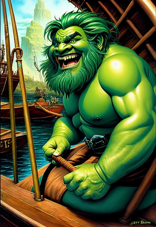An Ugly Green Troll Singing, Sat On A Fishing Boat, Fantasy...