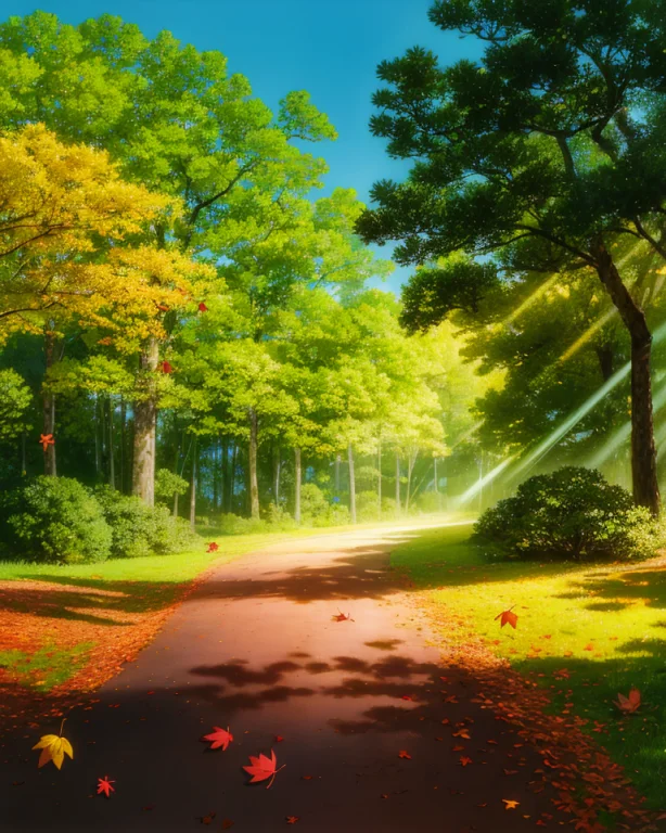 Spirited, Beautiful Landscape Of Forest With Falling Leaves...