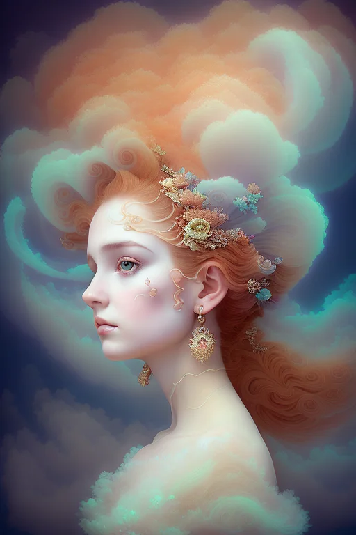 Painting Portrait A Beautiful Girl Wearing Ornate Jewelry An...