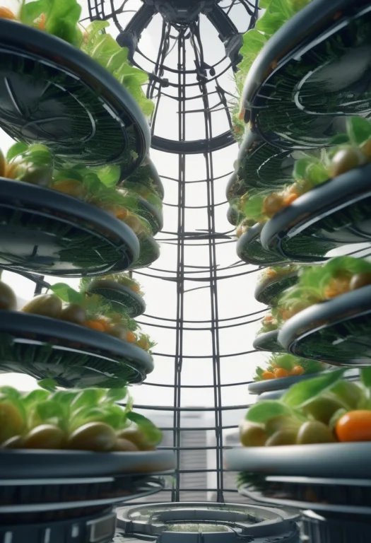 A Vertical Farm Tower Feeding A Domed Colony, Octane Render,...