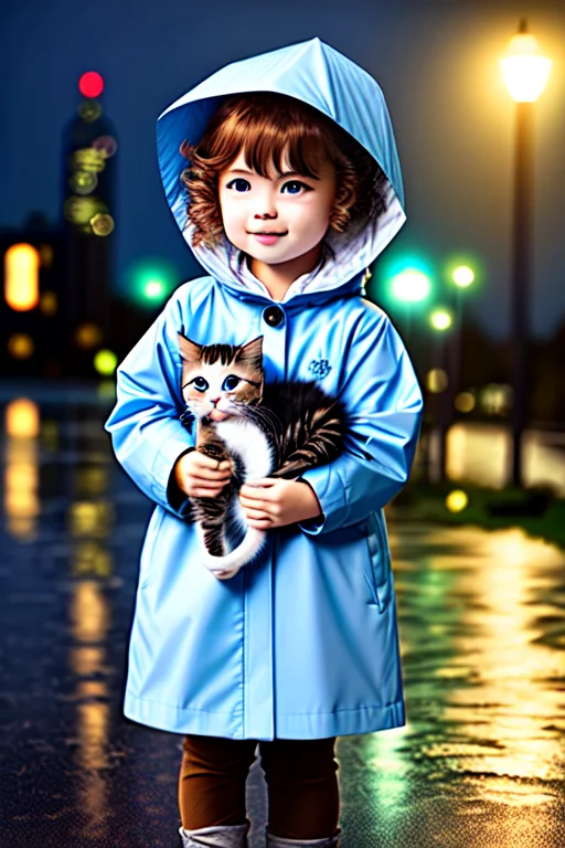 Portrait Photo Of Cute Curly Little Girl, Dressed Raincoat,...
