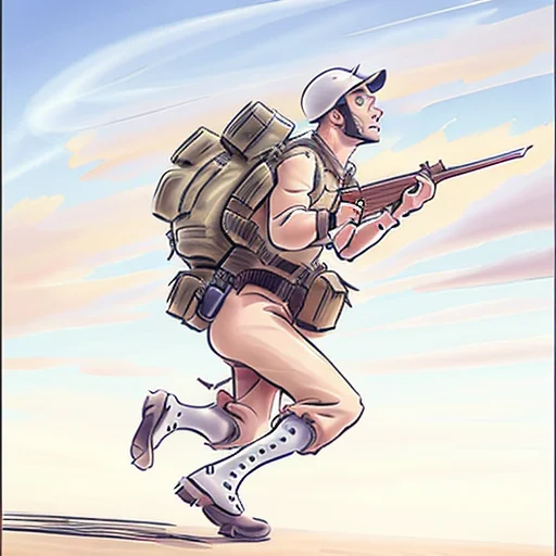 A French Foreign Legion Private Soldier Running With A Rifle...