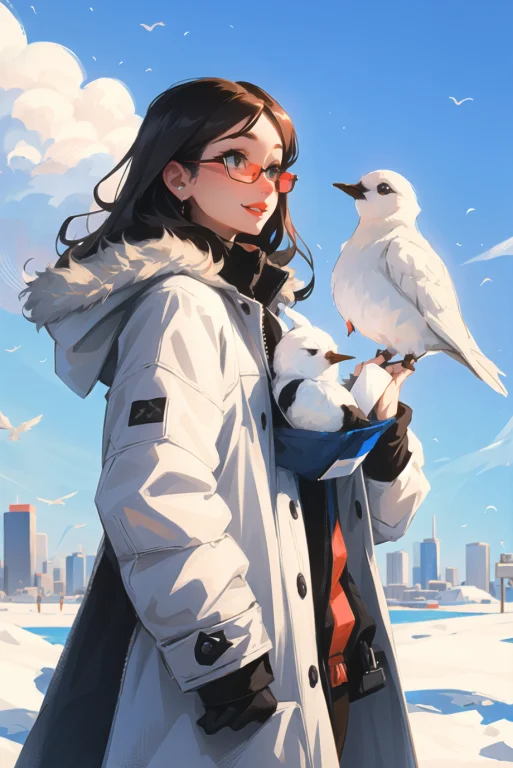 Sam Yang, 1girl, Animal, Animal On Shoulder, Bird, Black-fra...