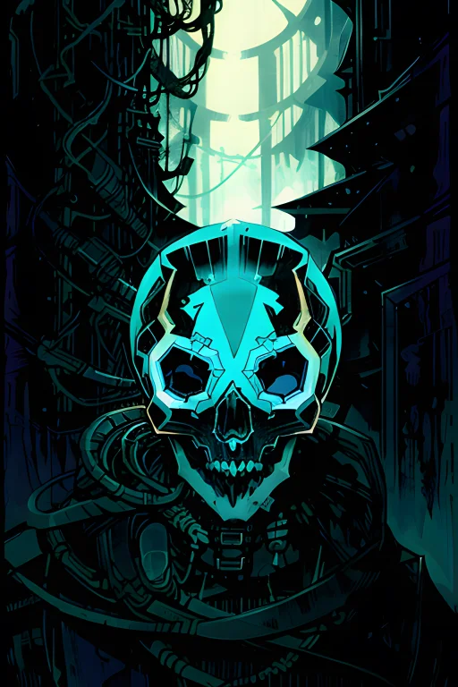 Loratarot Card0.9, Cyan Color, A Skull With Triangle In The...