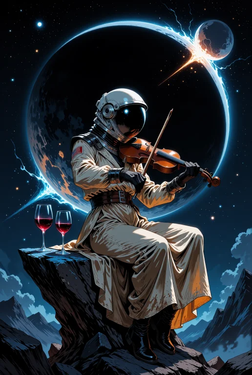 Painterly Cosmic Nocturne, Shift The Scene Into A Cold Eclip...