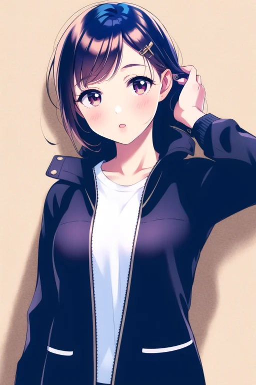 1girl, Upperbody, Shirt, Jacket, Open Jacket, Hair Clip, Cal...