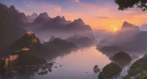 Cinematic Masterpiece, Epic Landscape, Low Level Shot, Dense... — Stable Diffusion AI Prompt: cinematic masterpiece, epic landscape, low level shot, dense jungle, outpost rui...