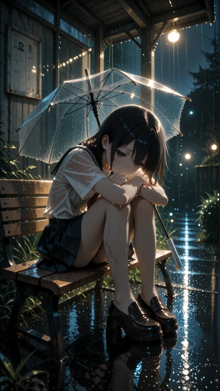 Melancholic Anime Girl With Wet Black Hair, Hollow Glazed-ov...