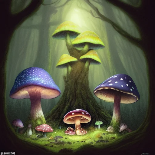 The Illustration Depicts A Deep Night In A Fantasy-like Fore...