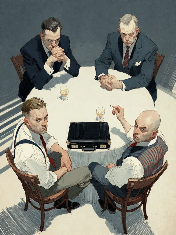 Bradhamel Art Style. A Dimly Lit, Moody Illustration Of Four...