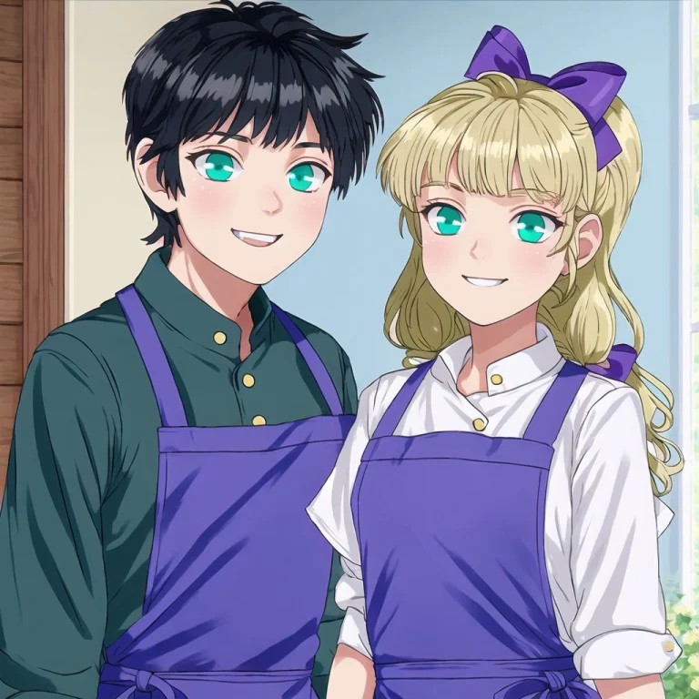 Loraavasretro06-041, 1boy, 1girl, Apron, Bangs, Black Bow, B...