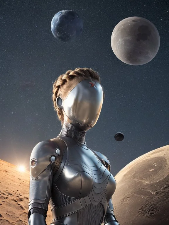 Full Shot Body Photo Of Android Woman On The Moon, Masterpie...