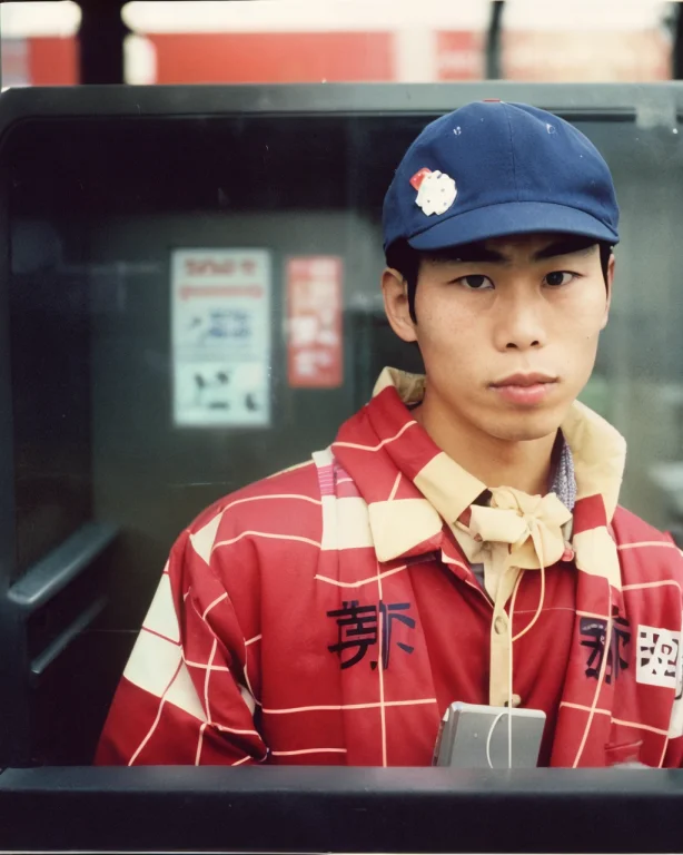 80s Photograph, Close Up, Portrait, Young Japanese Man, Phon...