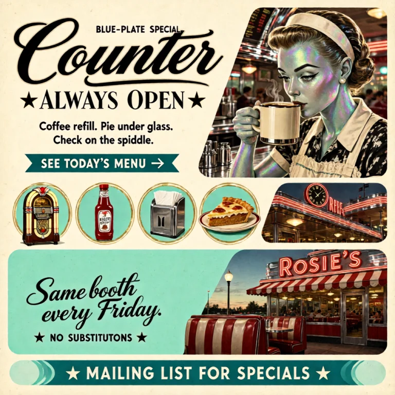 A Retro 1950s Mid-century Diner Menu Homepage Hero  Blue-pla...