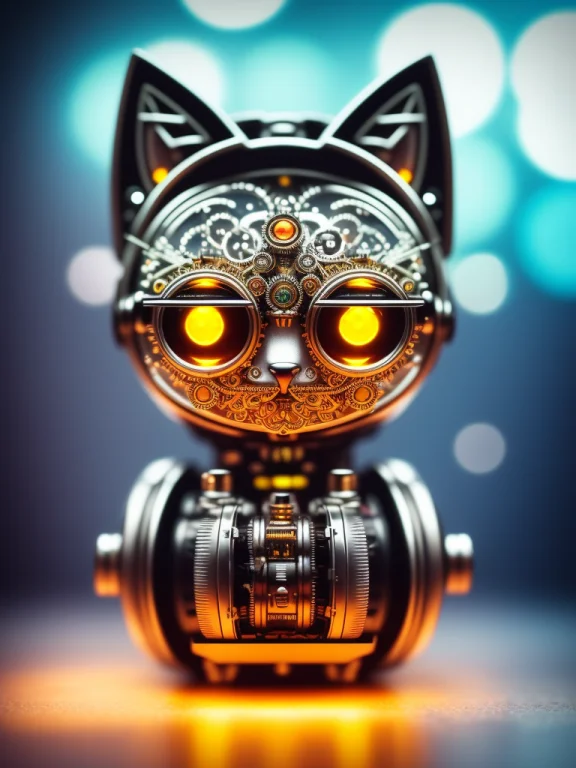 A Cute Fluffy Kitten Made Out Of Metal, Cyborg, Cyberpunk St...