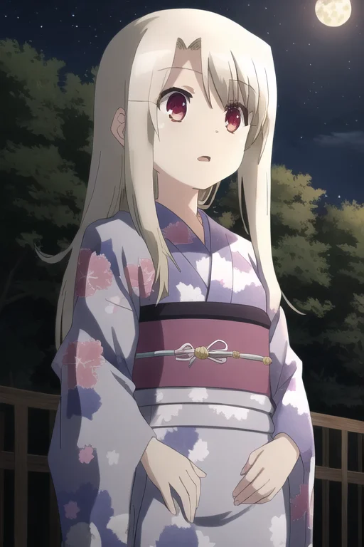 Outdoors,night,stars,kimono ,belt,1girl, Solo, Longhair, Blo...