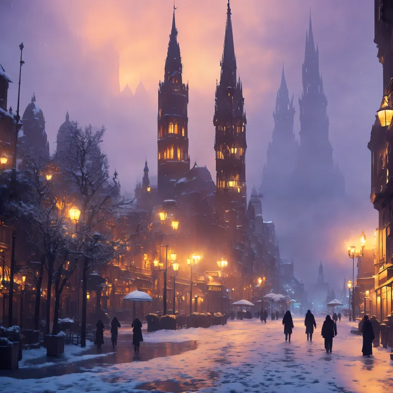 Drawing Of While Is Raining European Covered In Snow Clouldy...