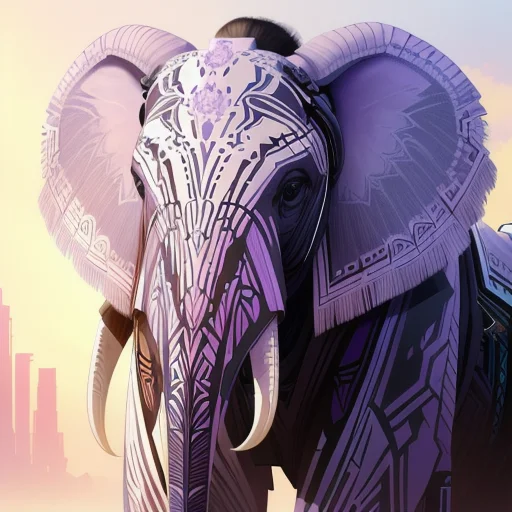 Symmetry Portrait Of A Hybrid Robot Elephant, Lilac, Horizon...