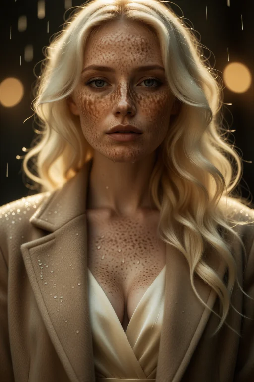 Beautiful Woman With Long Cream Waves, Dense Freckles, Deepl...