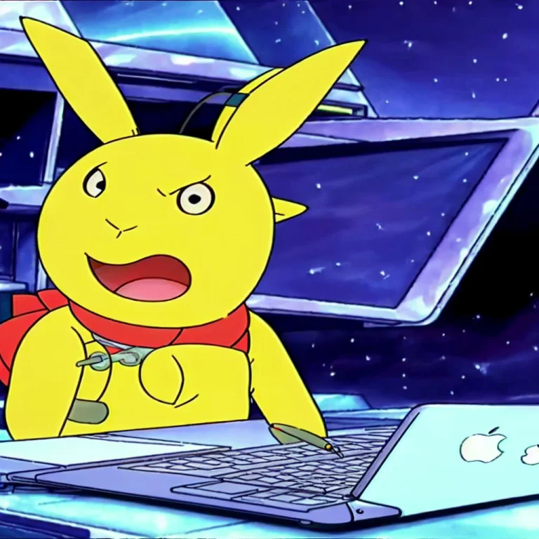 Pikachu Working With A Macbook, Very Detailed, Clean, High Q...
