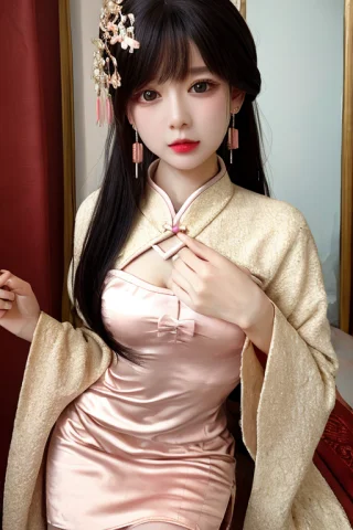 1girl, Best Quality, Solo, Looking At Viewer, Lips, Dress, C... — Stable Diffusion AI Prompt: 1girl, best quality, solo, looking at viewer, lips, dress, china dress, chinese...