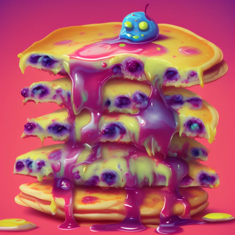 Foodcrit, Blueberry Stacked Pancakes, Vibrant Colors