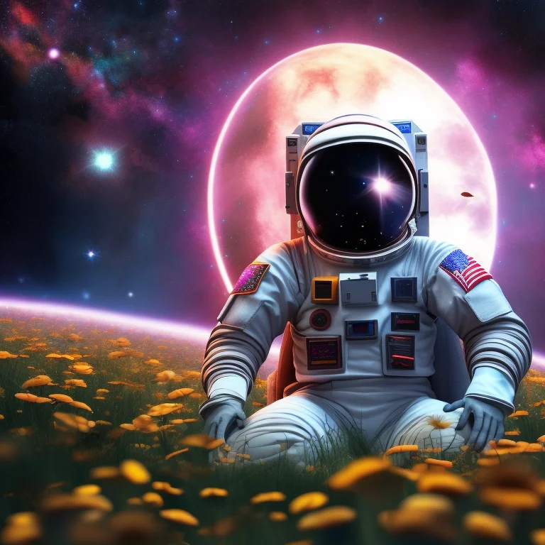 An 8k Realistic Astronaut In Mystical Galaxy Lie Down On A F...