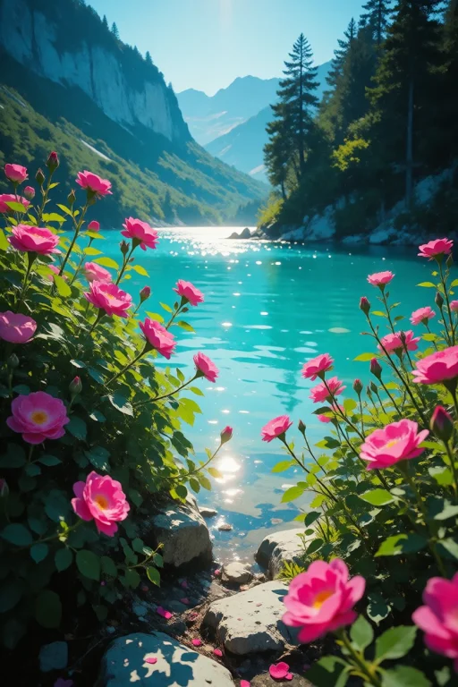 Nature, A Stunning Vertical Photograph Of A Vibrant Turquois...