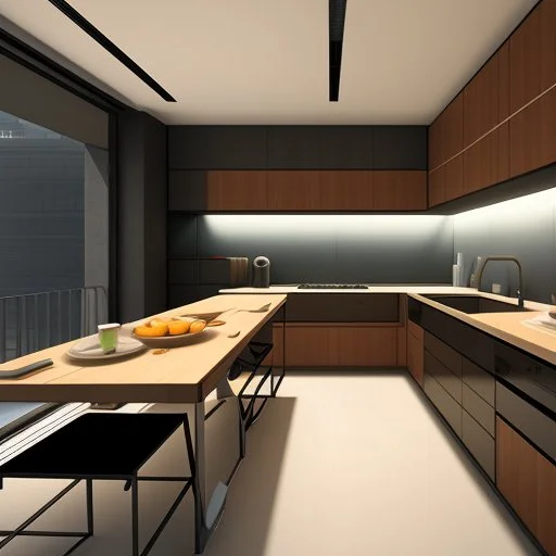 Minimalistic Cyberpunk Kitchen, Interior, Zaha Hadid, Wood F...